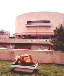 A view of the Hirschorn Museum from across the sculpture Garden